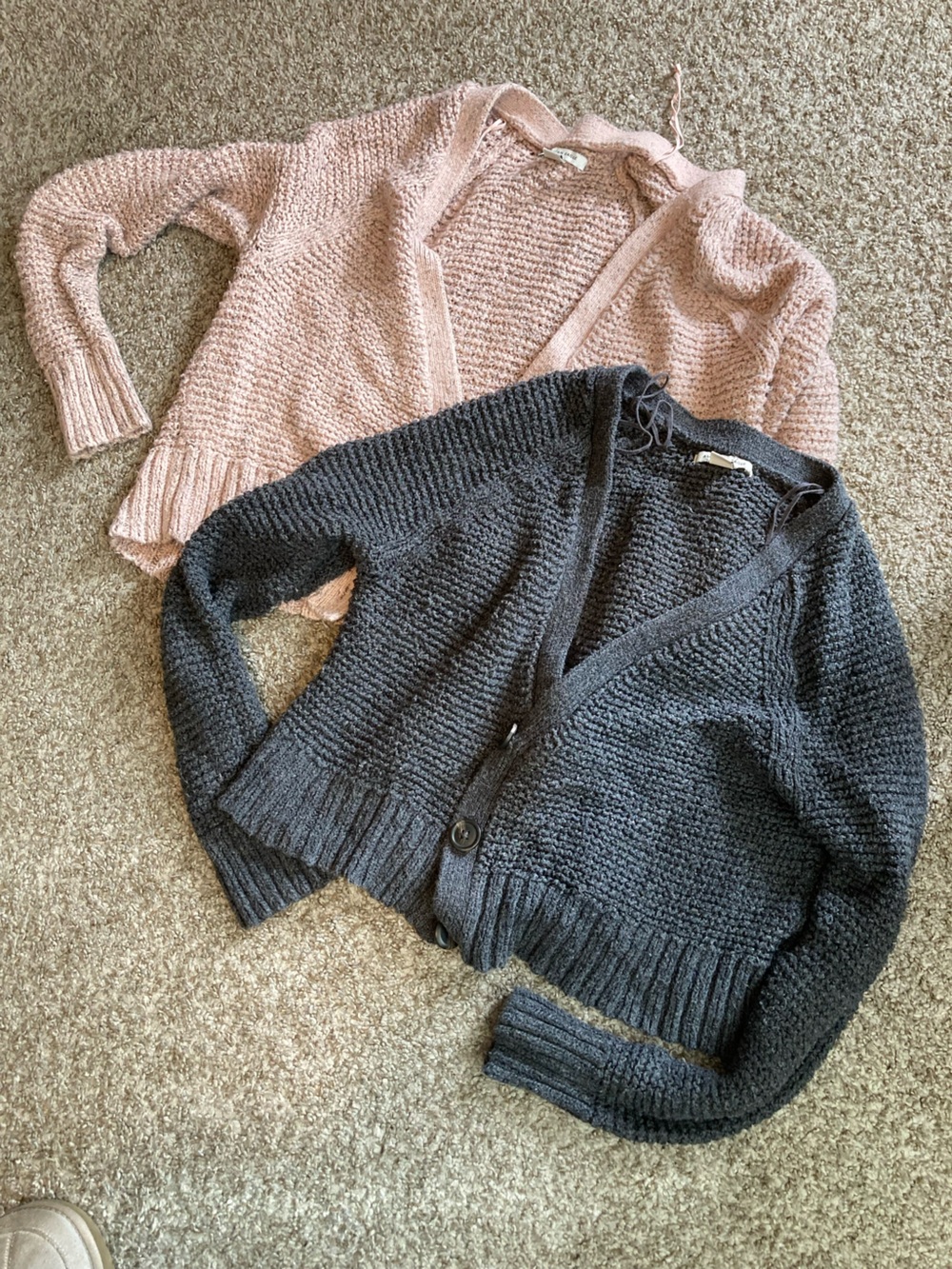 Bundle of Two Cozy Chunky Knit Cardigan Sweater - Pink and Charcoal